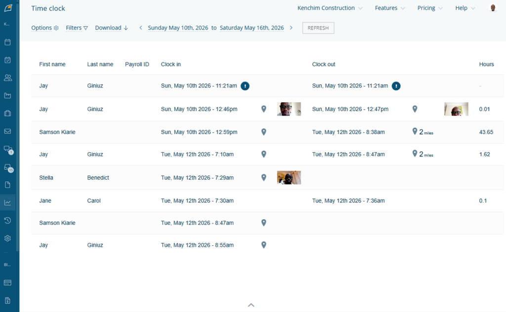  Screenshot showing time clock report 