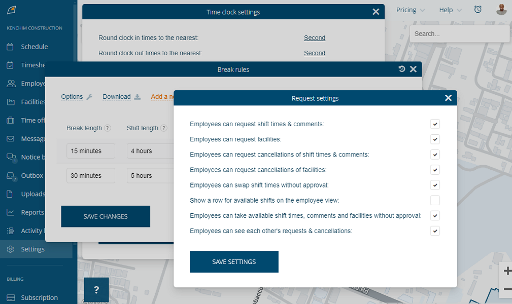 Screenshot showing a cluttered FindMyShift interface. 