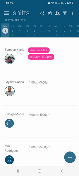 Screenshot of FindMyShift mobile app