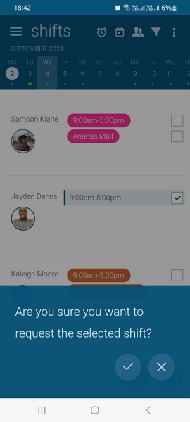 Screenshot showing shift request on mobile