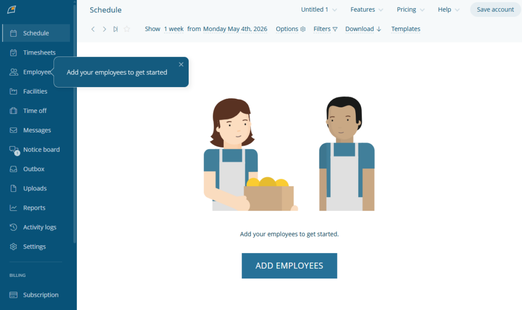 Screenshot showing FindMyShift team dashboard. 
