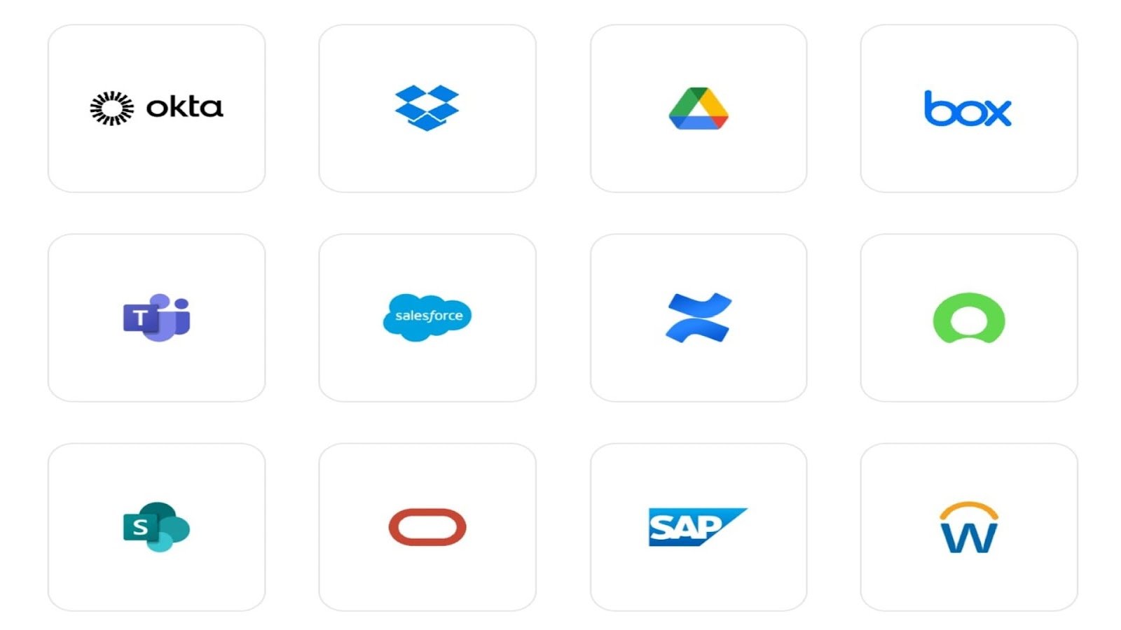 Logos of software that integrate with Simpplr, including Okta, Dropbox, Google Drive, Microsoft Teams, and Workday.