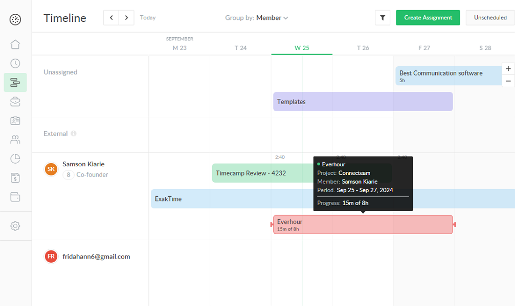 Screenshot showing Timeline tracker 