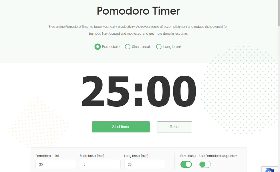 Screenshot of Everhour pomodoro time tracker 