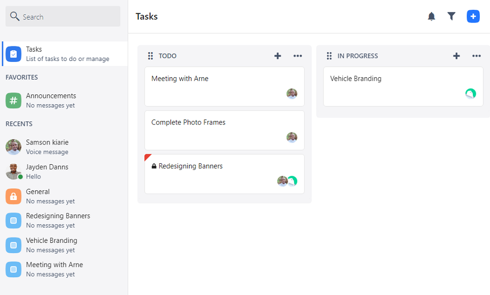 Screenshot of Chanty Task management page