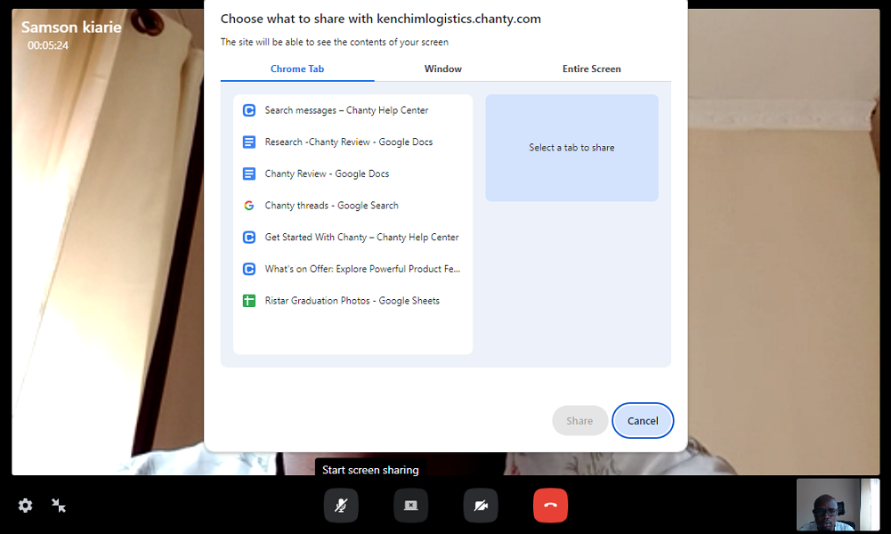 Screenshot showing Chanty screen sharing