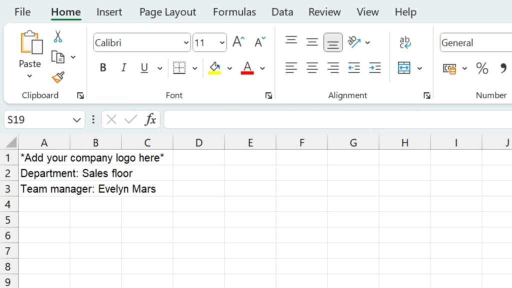 A screenshot showing the first step of creating an employee attendance tracker in excel