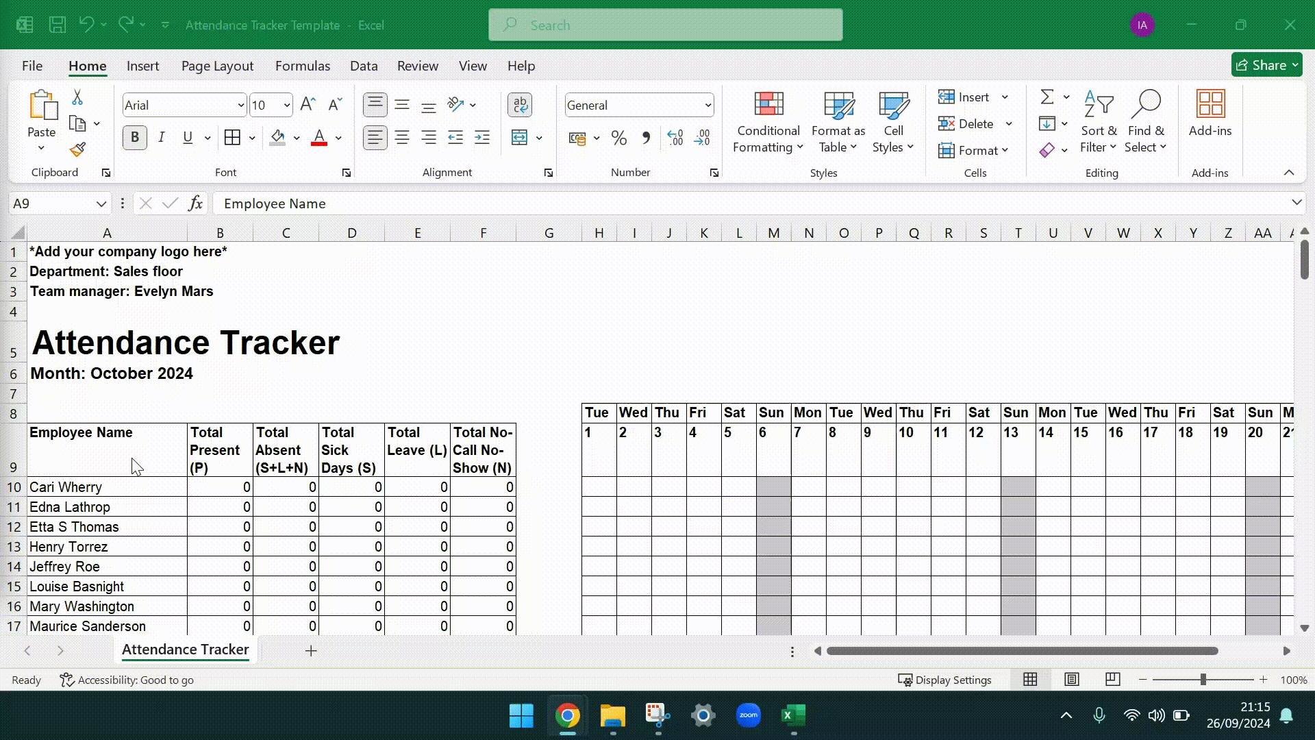 A gif showing how to quickly add colors to a table header in Excel