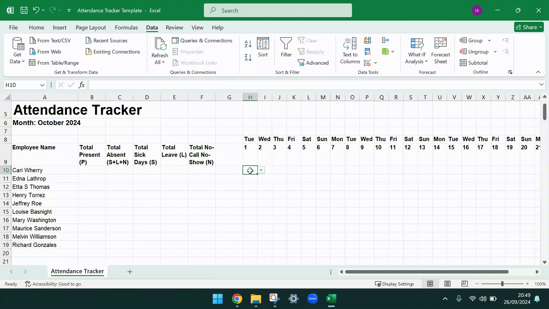 A gif showing how to quickly apply a data validation rule to multiple columns in Excel