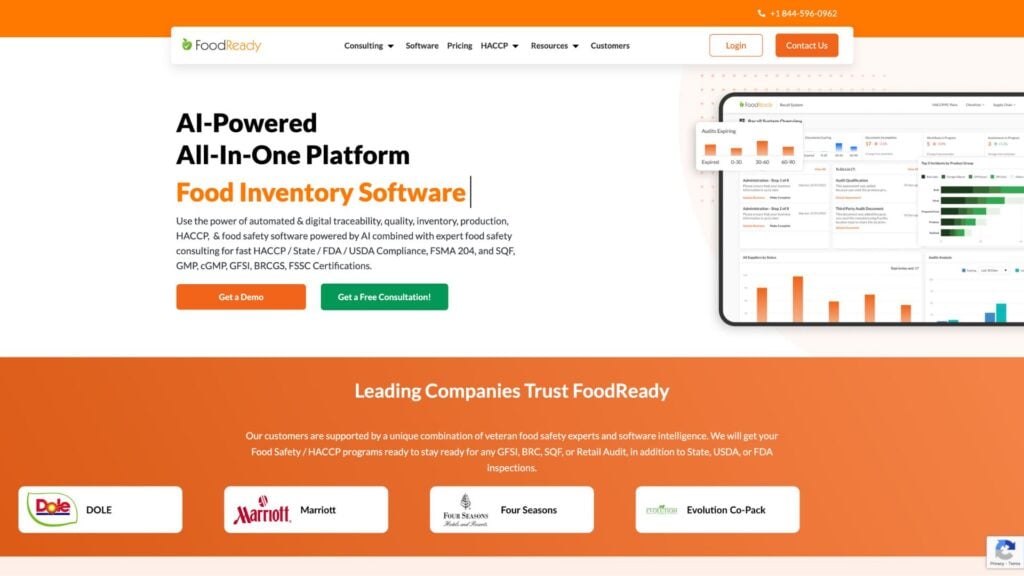 A screenshot of the FoodReady homepage