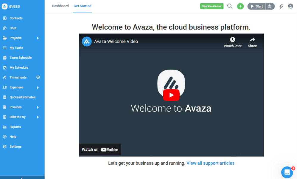 Screenshot showing Avaza welcome video