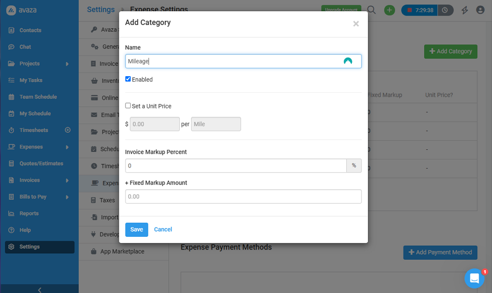 Screenshot showing option to add expense categories