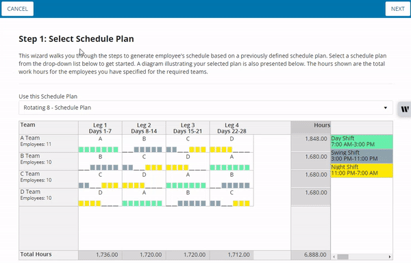 GIF image showing how to auto-generate a schedule