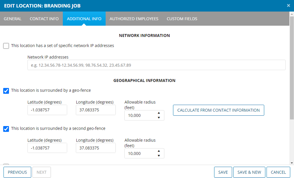 Screenshot showing geofence settings page 