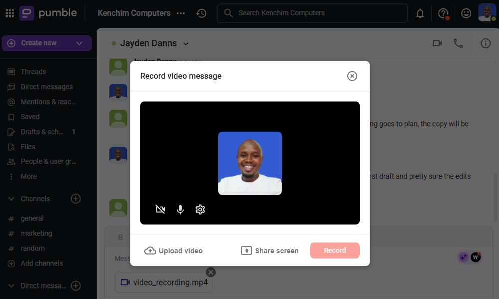 Screenshot showing video message popup