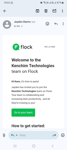 Screenshot showing Flock invite email