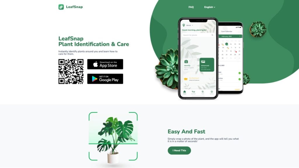 A screenshot of the LeafSnap website