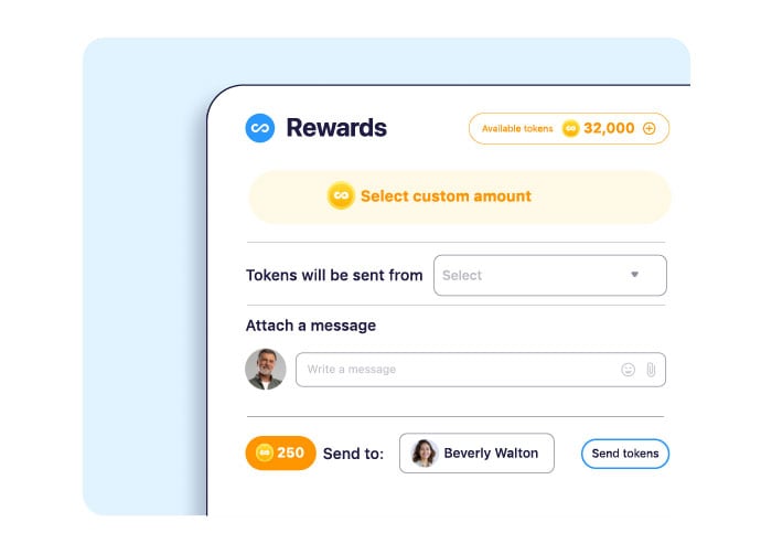 A visualization of granting tokens from the Rewards and Recognitions asset