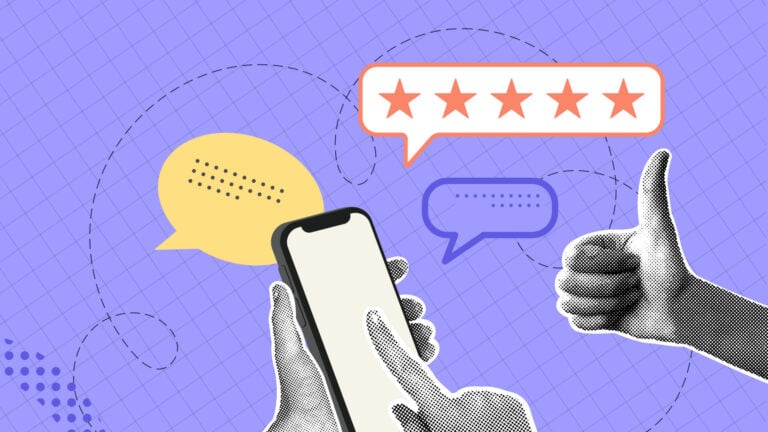 A collage of hands holding a phone and speech bubbles