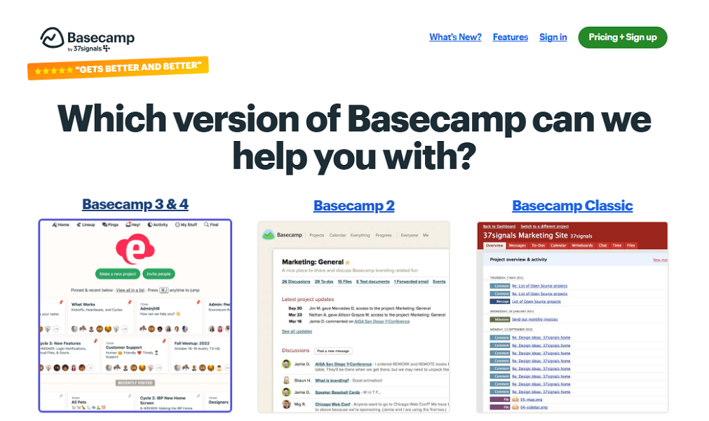 Screenshot showing Basecamp help page