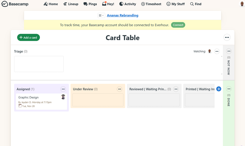 Screenshot of Basecamp Card Table