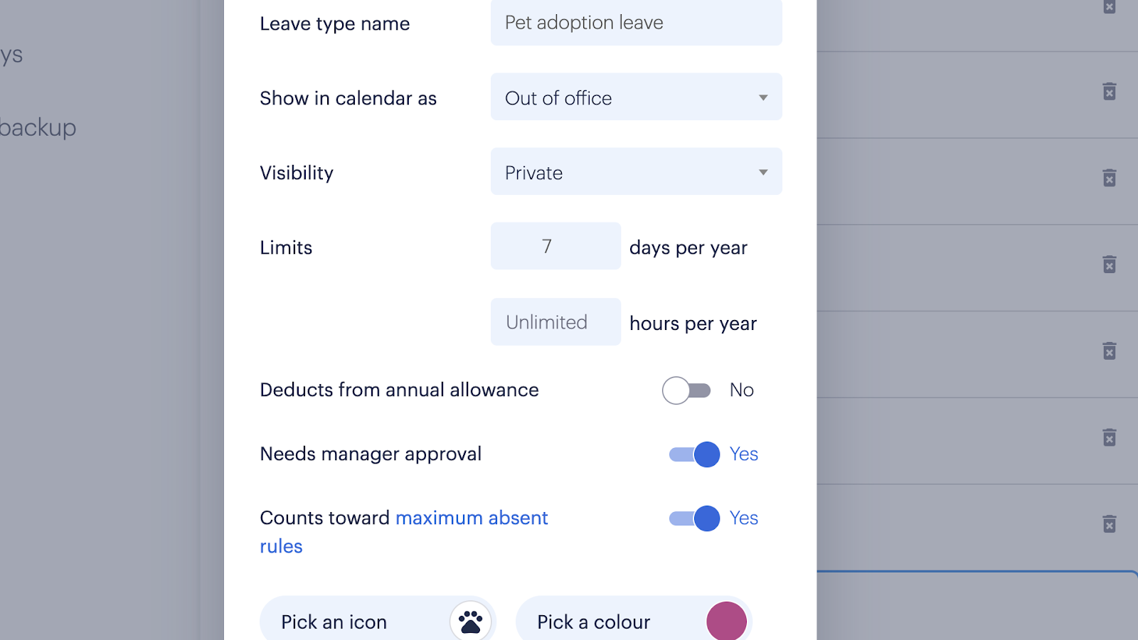 A screenshot of the Timetastic leave management screen