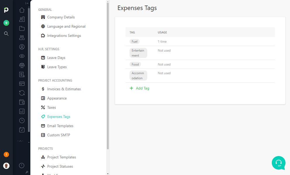 Screenshot showing Paymo expense tags