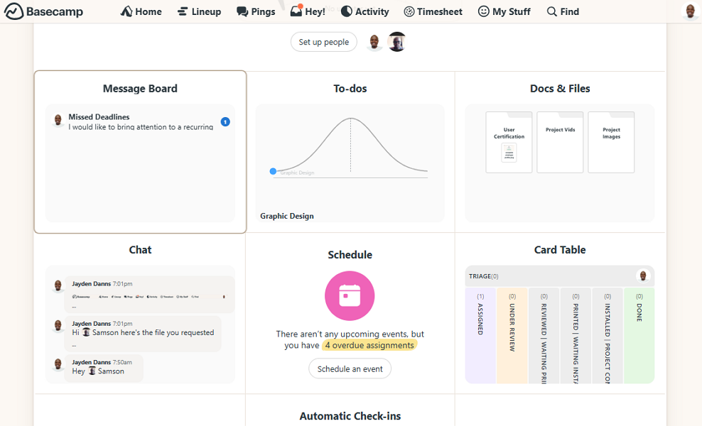 Screenshot of Basecamp project board