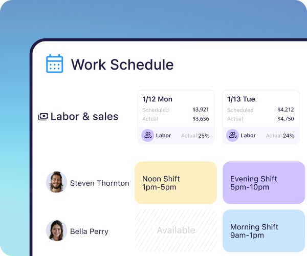 A view of Connecteam's Job Schedule, showing Labor and Sales costs