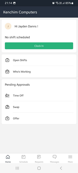 Screenshot showing the manager’ app