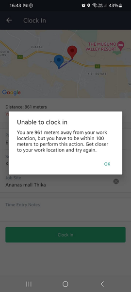 Screenshot showing a geofence warning.