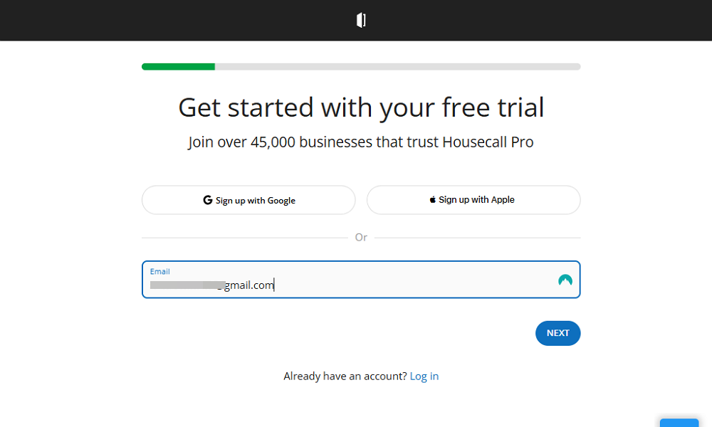 Screenshot of Housecall Pro’s get started page