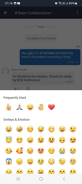 Screenshot showing emoji options on mobile