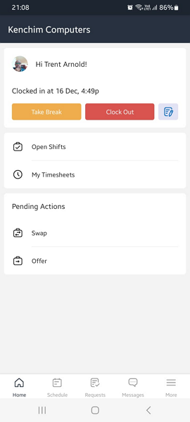 Screenshot of Zoho Shifts employee mobile app