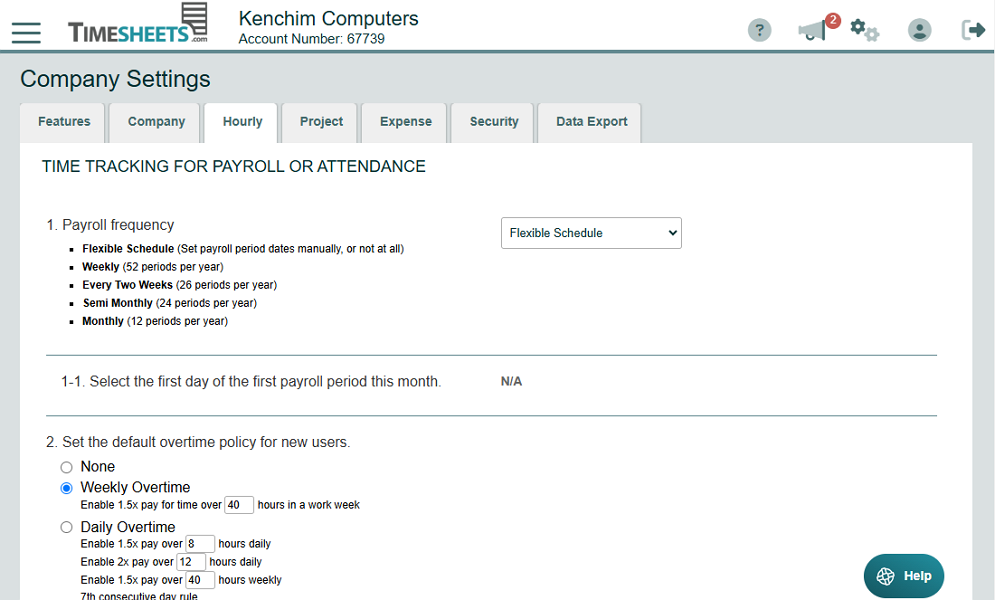 Screenshot of company settings page