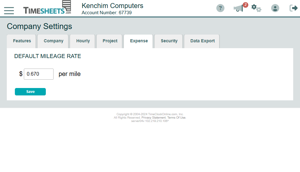 Screenshot showing expense tracking settings