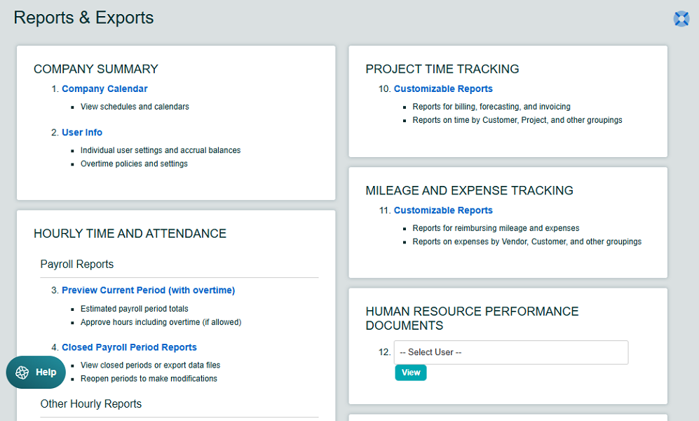 Screenshot of Timesheets.com reporting page