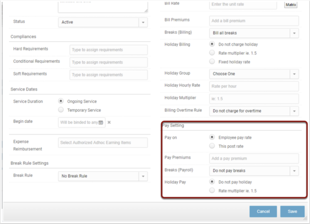 A screenshot from TrackTik’s website of different settings, including overtime settings. A maroon box is drawn around key overtime features.