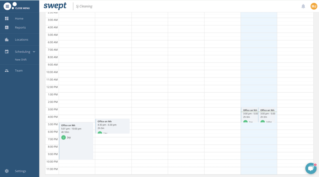 A screenshot of Swept’s scheduling tab in the calendar format.