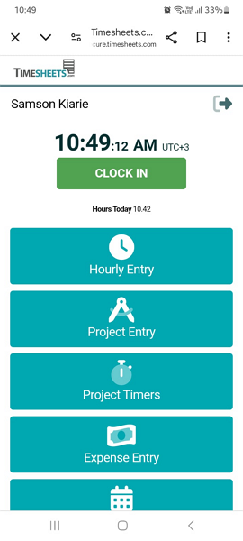 Screenshot showing clock in buttons