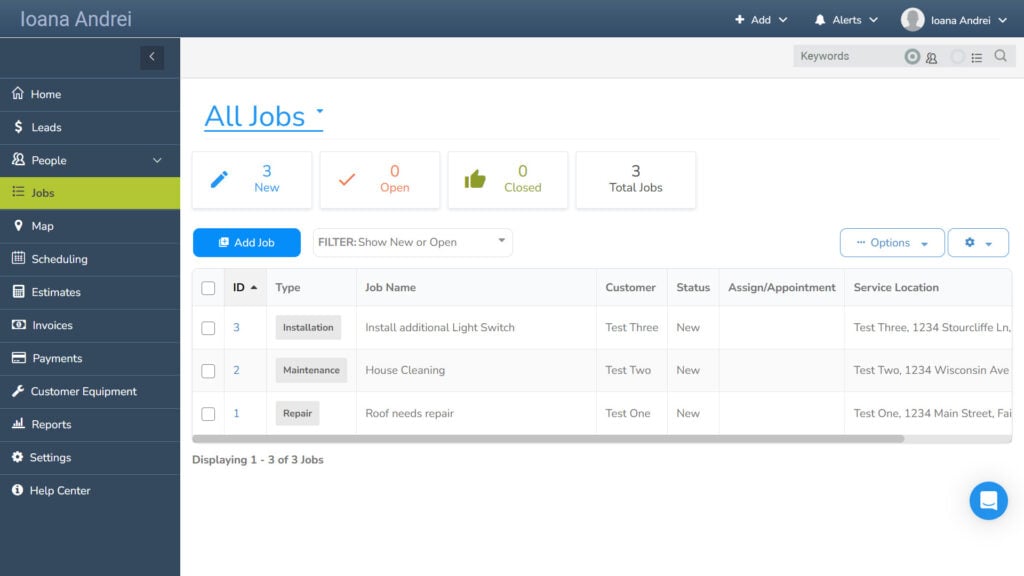 mHelpDesk’s desktop app showing a list of jobs, including house cleaning.