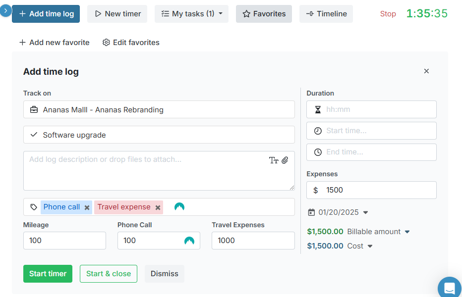 Screenshot showing expense tracking page