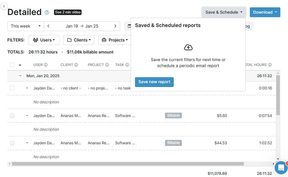 Screenshot showing report scheduling option