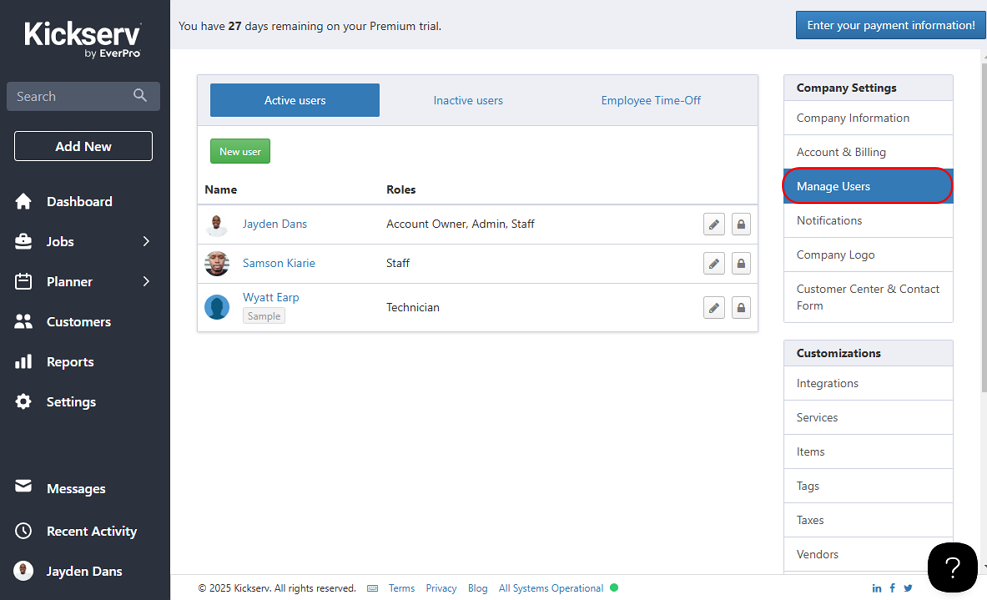 Screenshot showing employee management option