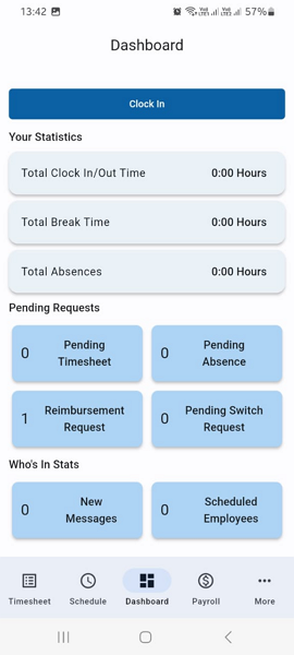 Screenshot of mobile app dashboard