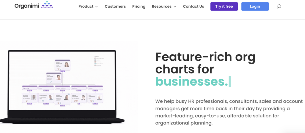 Screenshot of SmartDraw homepage with an image comparing SmartDraw with other org chart platforms.