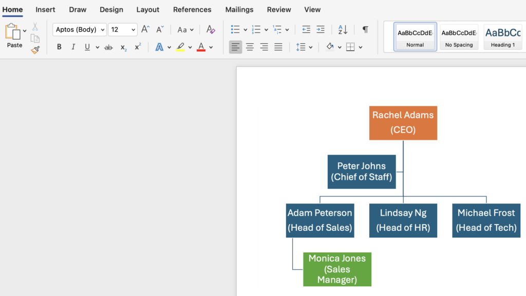 Saving- org chart in Word