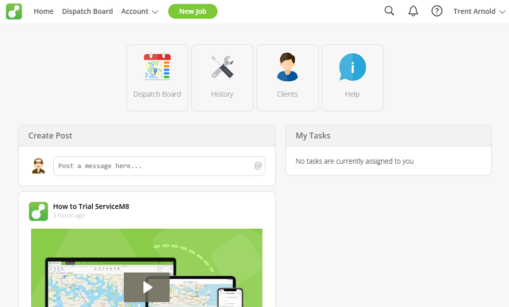 Screenshot showing ServiceM8 web UI widgets