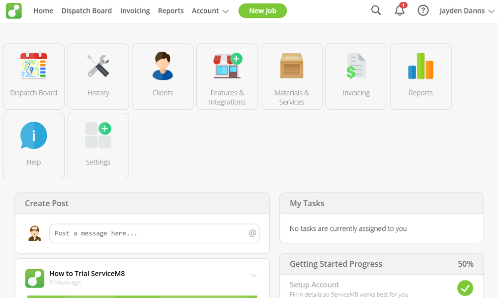 Screenshot showing ServiceM8 web app UI