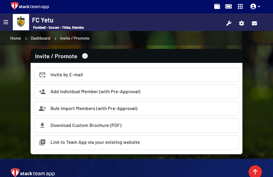 Screenshot showing options to invite members